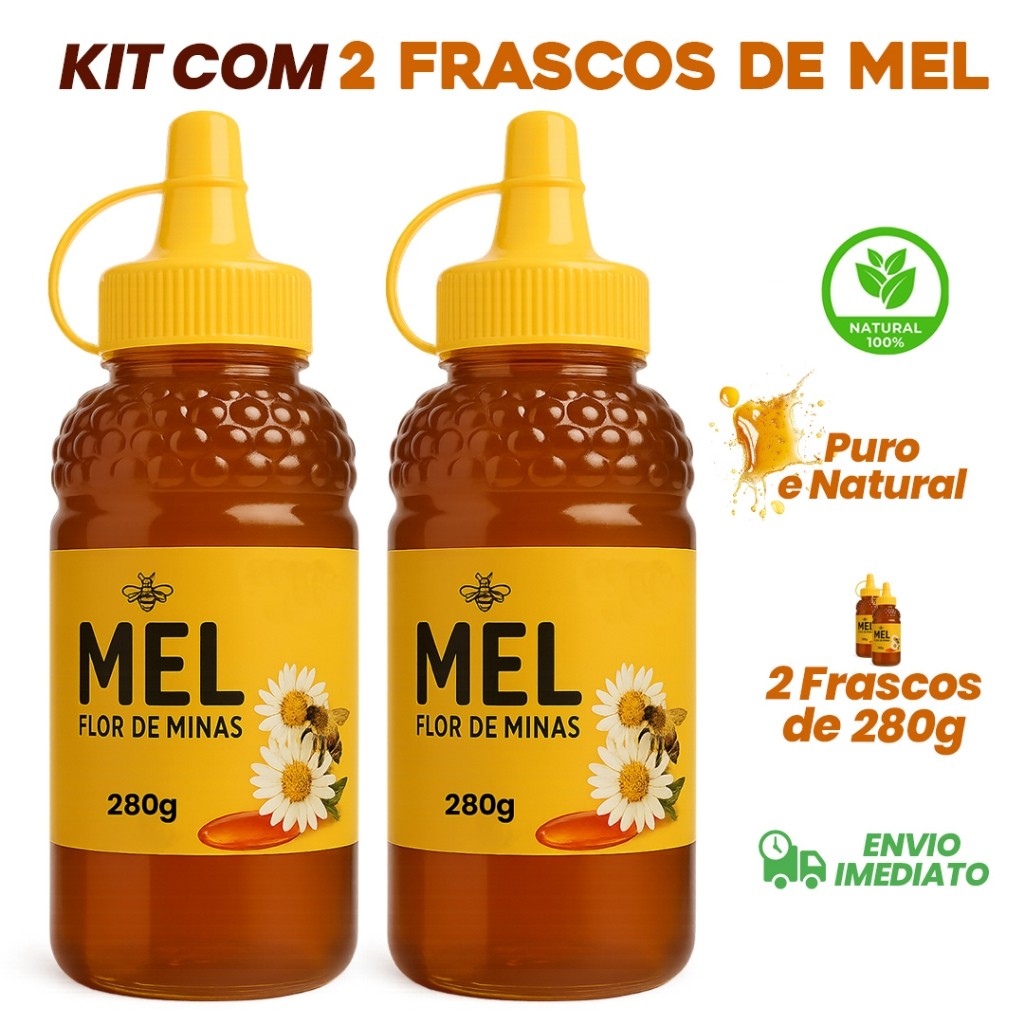 Kit 2 Mel Puro 280g – Bisnaga Prática para o Dia a Dia
