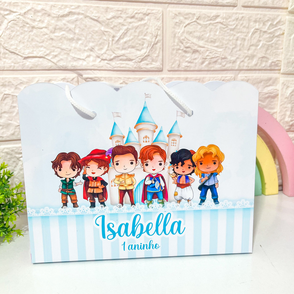 Sacola Personalizada Principes princesas cute (PEGUE E MONTE) sacolinha mimos lembrancinhas festa infantil