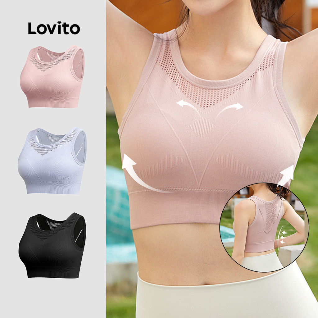 Lovito Sutiã Esportivo Rosa 4 Vias Stretch Push Up Amigável À Pele LNA133010 em Oferta na Shopee