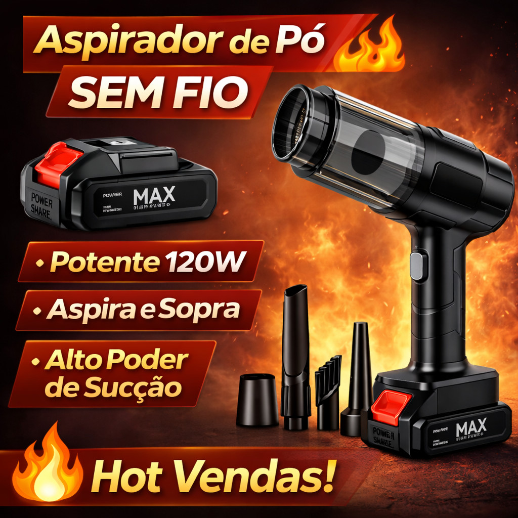 Aspirador e Soprador Portátil 7 em 1 Alta Potência Multifuncional para Limpeza Completa Para Carro Sem Fio Recarregável