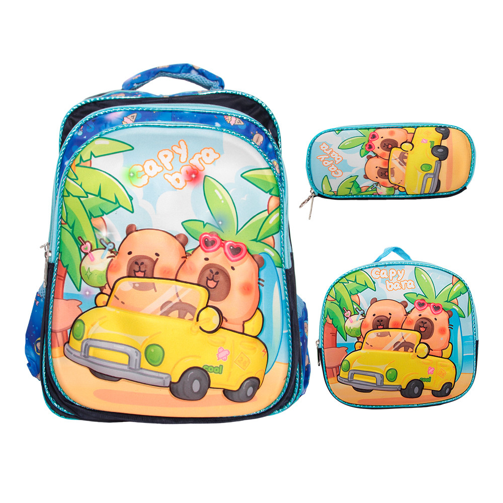 Kit Mochila Escolar Infantil Conjunto De 3 Peças Capivara