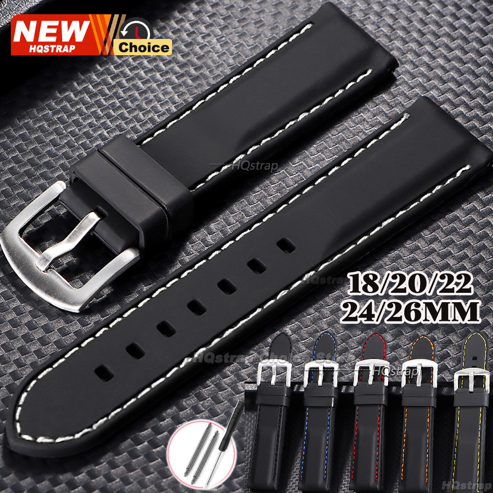 Costura Pulseira De Borracha Grossa 18mm 20mm 22mm 24mm 26mm Esportes Silicone Relógio Para Homens À Prova Dwaterproof Á