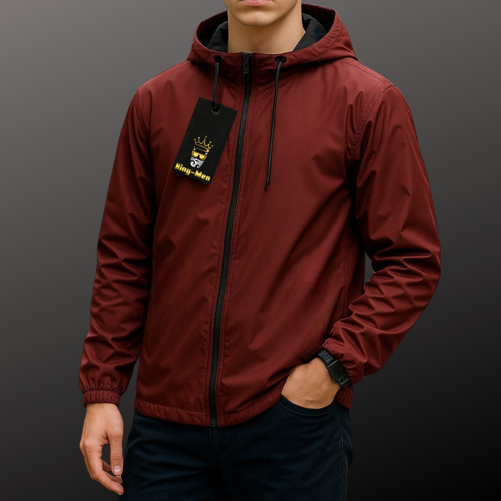 Jaqueta Corta Vento Masculino  Leve e Confortável Lisa com Capuz e Bolso e zíper