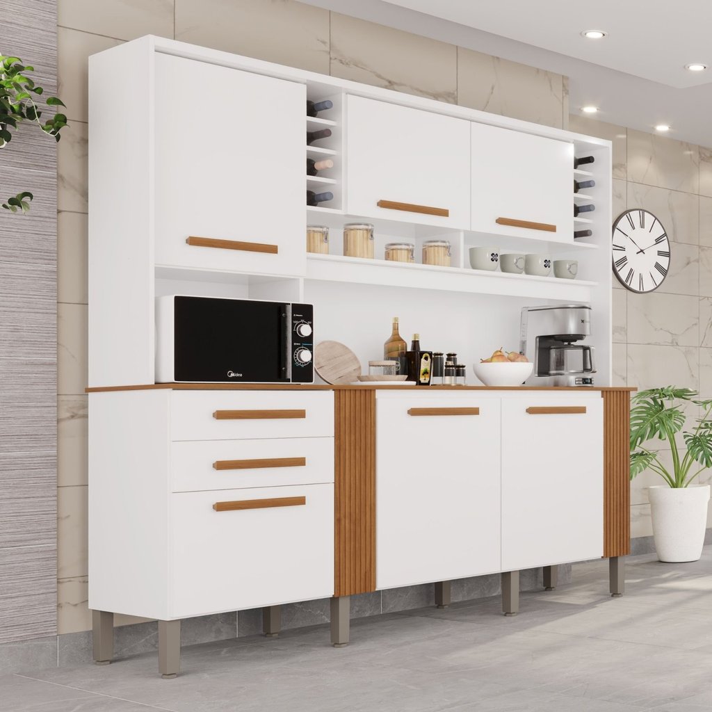 Armário de Cozinha 6 Portas 2 Gavetas Catar Branco/Cinamomo em Oferta na Shopee