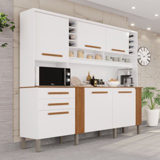 Armário de Cozinha 6 Portas 2 Gavetas Catar Branco/Cinamomo em Oferta na Shopee