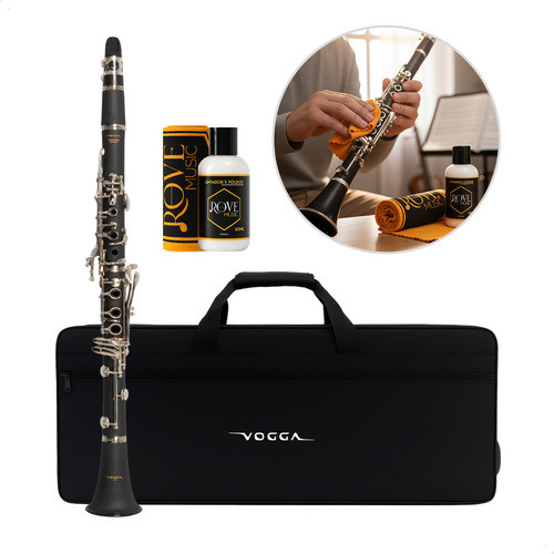 Clarinete Vogga 17 Chaves Niqueladas Vscl701n + Polidor Rove Prateado Preto