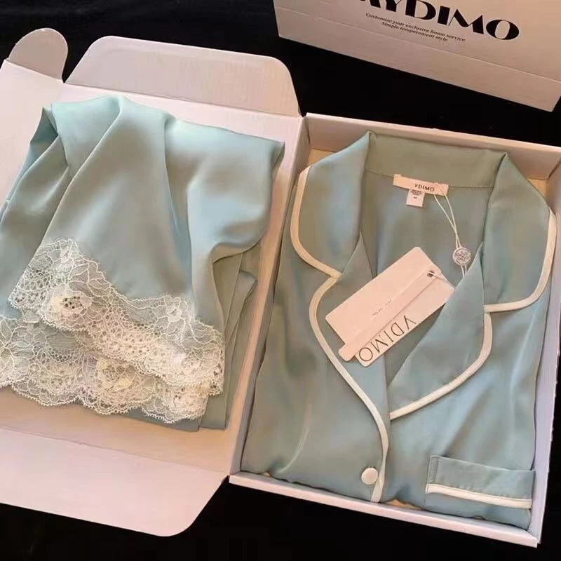 Pijamas de Seda Gelada para Mulheres com Mangas de Compressão Conjunto de Seda Fino e Confortável para Uso Diurno — imagem 1