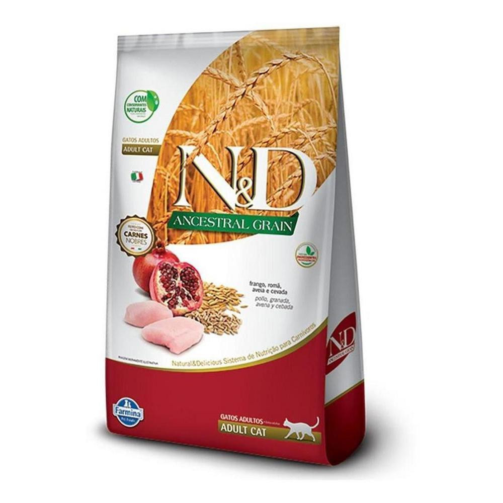 N&D Ancestral para Gatos Adultos de Todas as Raças Sabor Frango, Romã, Aveia e Cevada 400g