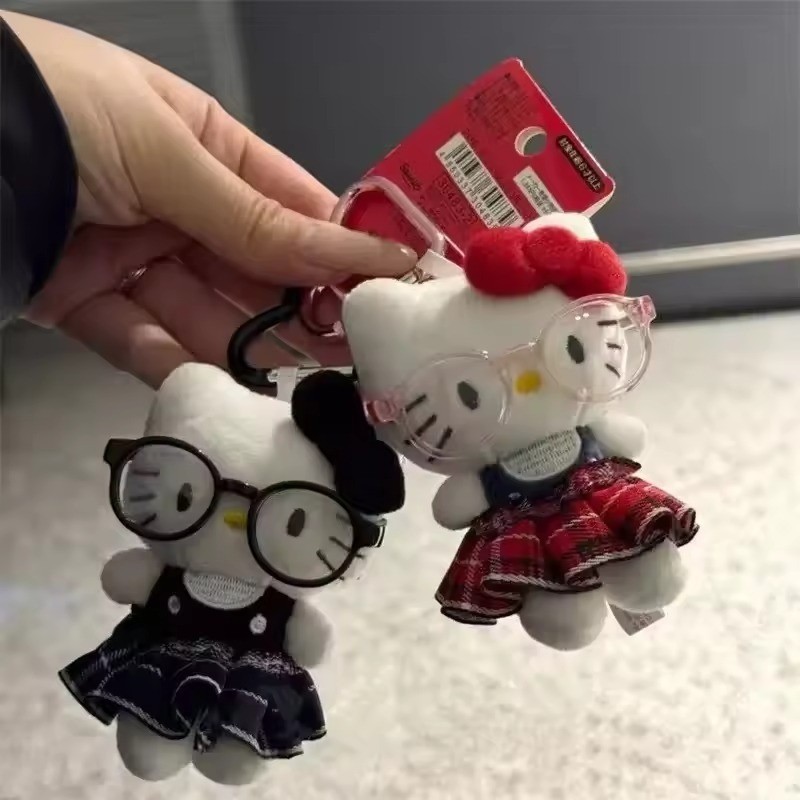 Bonito De Pelúcia Dos Desenhos Animados Olá Kitty Boneca Amor Chaveiro Pingente Bowknot Usando Óculos Chapéu Estudante F
