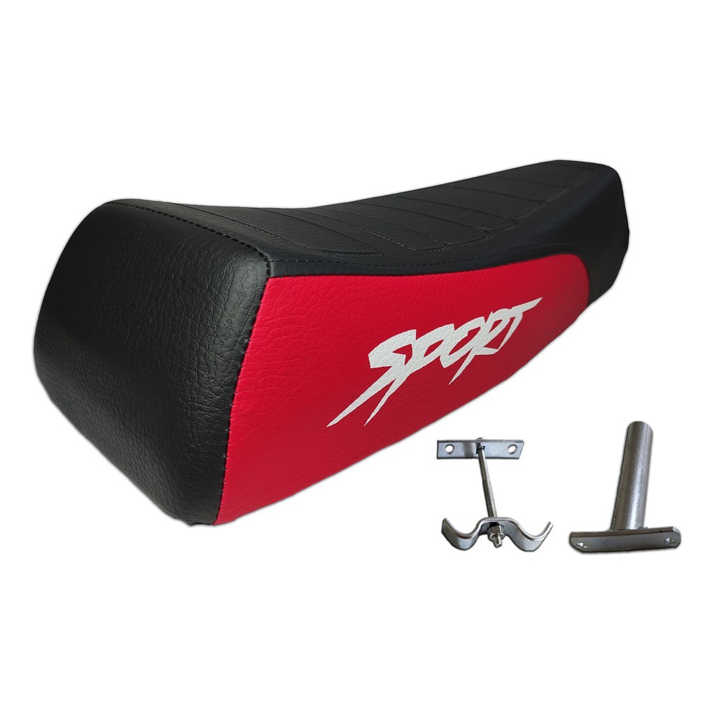 Banco Selim Mobilete Para Bicicleta + Presilha E Canote Cor Preto com Vermelho