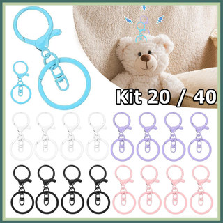Kit 20/40 Fecho de lagosta chaveiro com clipe giratório argola plana dividida para artesanato DIY com joias