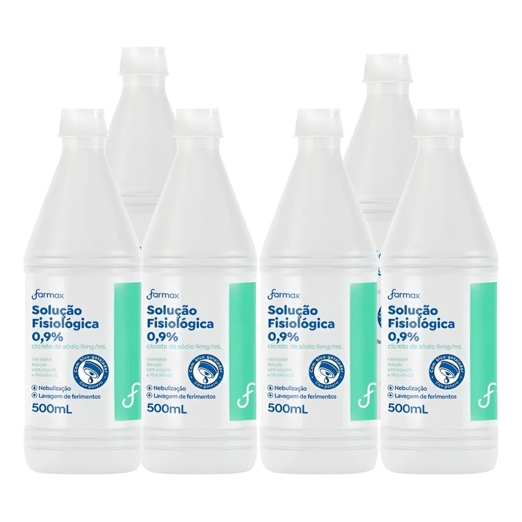 KIT C/ 6 SORO FISIOLÓGICO FARMAX 500ML em Oferta na Shopee