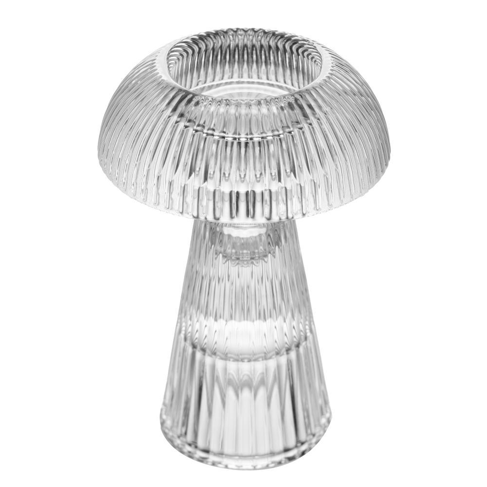 Castiçal Mushroom Lines 15cm Vidro Lyor para Velas Decoração Mesa Jantar Aparador Quarto Ambiente Aconchegante Elegantes