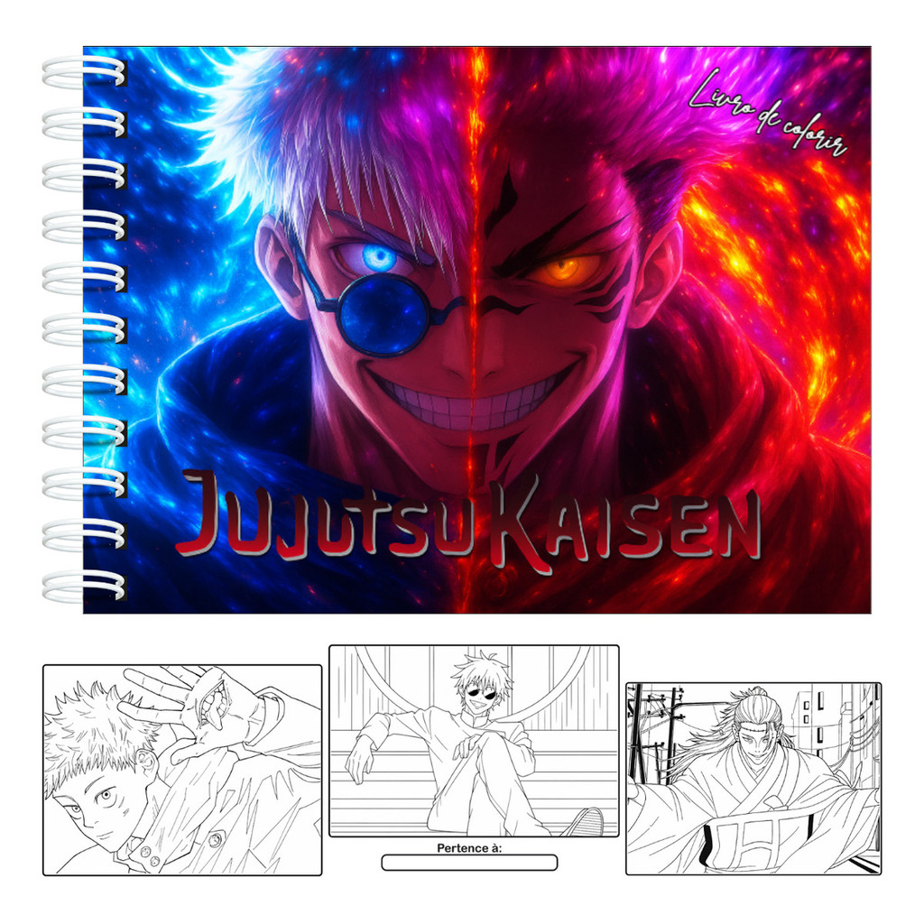 Livro De Colorir Jujutsu Kaisen Capa Dura 50 Páginas 180g A5 Laminação Brilhosa Ou Fosca Com Acetato