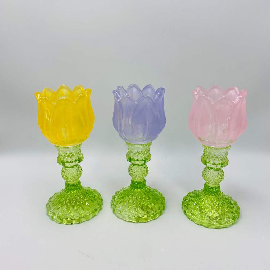 Castiçal de Vidro Tulipa Candy Vibrante (Colorido) 17x8cm