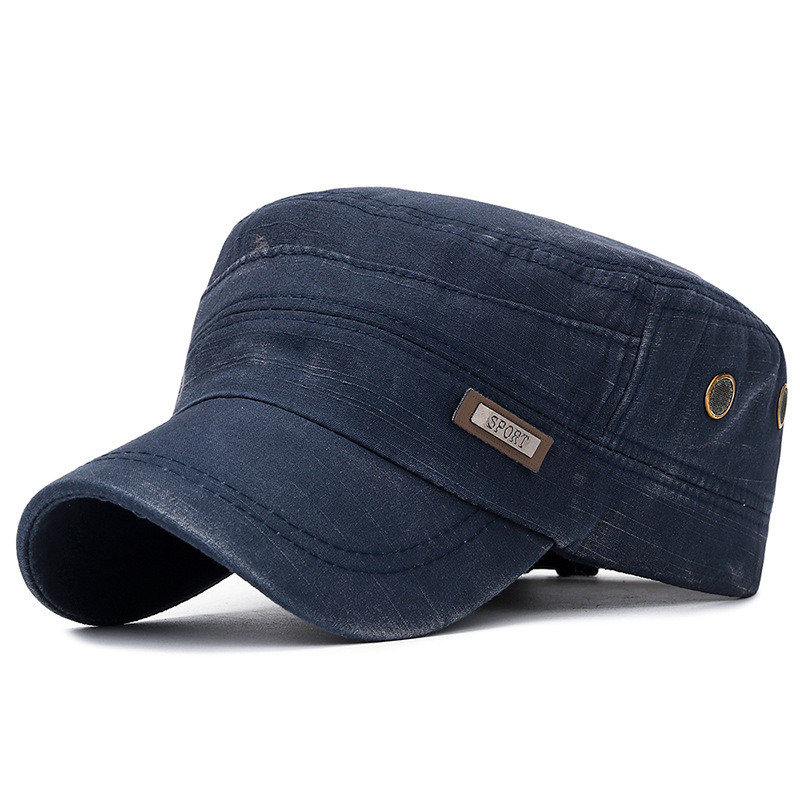 Boné Militar Masculino de Nova Moda para Verão e Primavera, Boné Casual Estilo Cadete, Bonés de Algodão Lavado com Topo