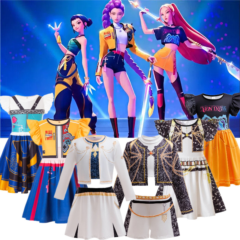 Novo Grupo De Caça De Bruxa Rumizo Emira Role-playing 4-10 Anos Traje Meninas Conjunto Vestido Demônio Caçador Halloween