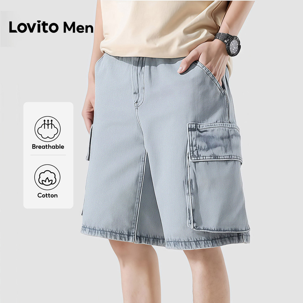 Lovito Men  Shorts de Ganga Casuais Lavados com Bolso Primavera/verão Shorts de Ganga Azul para Homens LNE138196