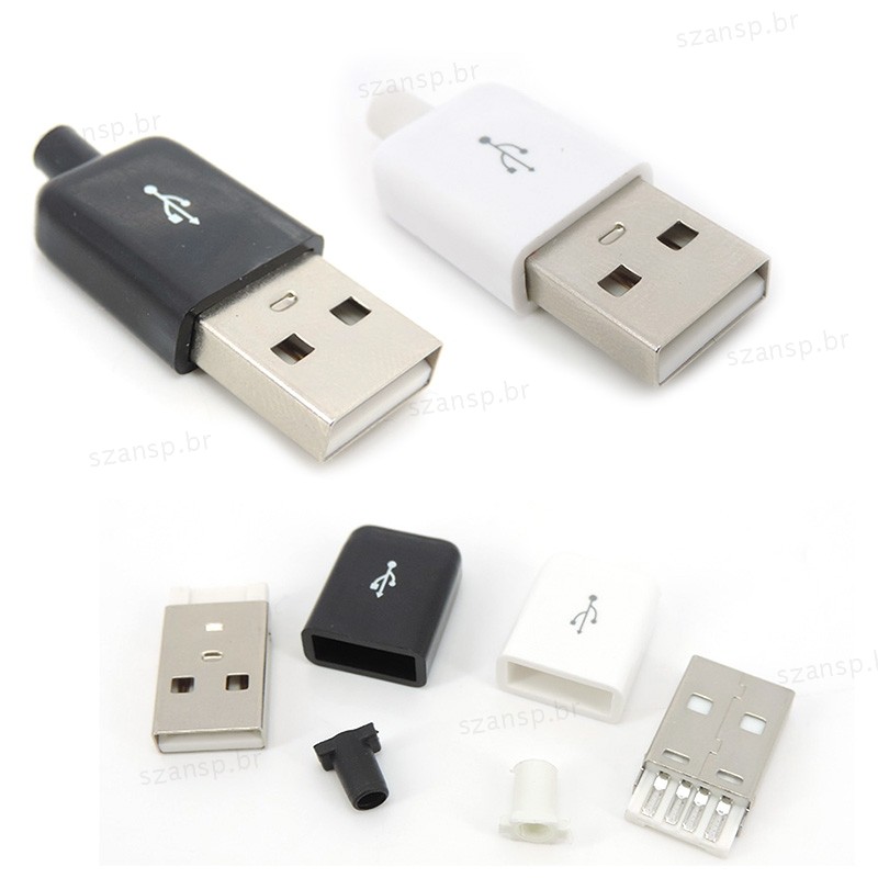 10 Pçs USB Tipo A Macho 4 Pinos Plug Conector DIY Soquete Com Preto Branco Plástico Capa 2.0-Solda Kits BRA1