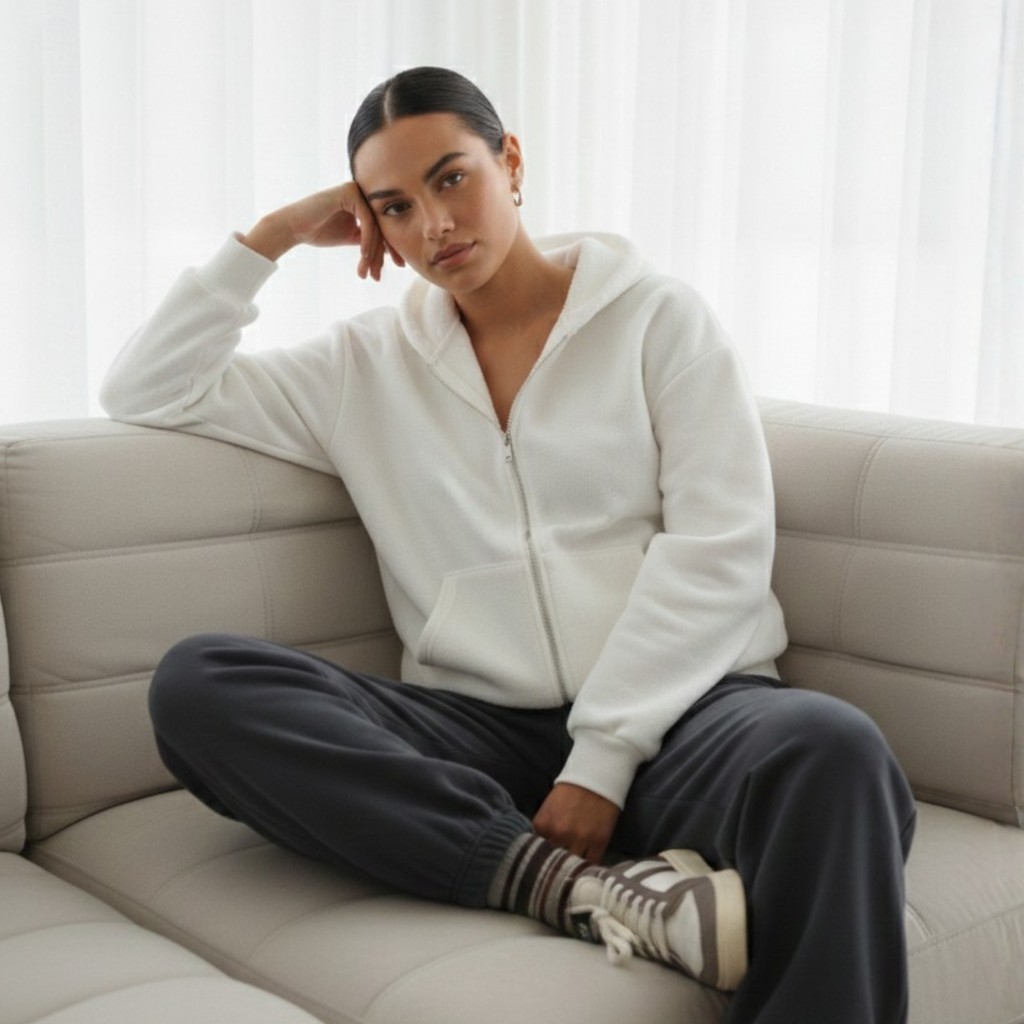 Blusa Moletom Feminino Casaco Com Capuz Jaqueta Aberta Flanelado Canguru Zíper Liso Dupla Face