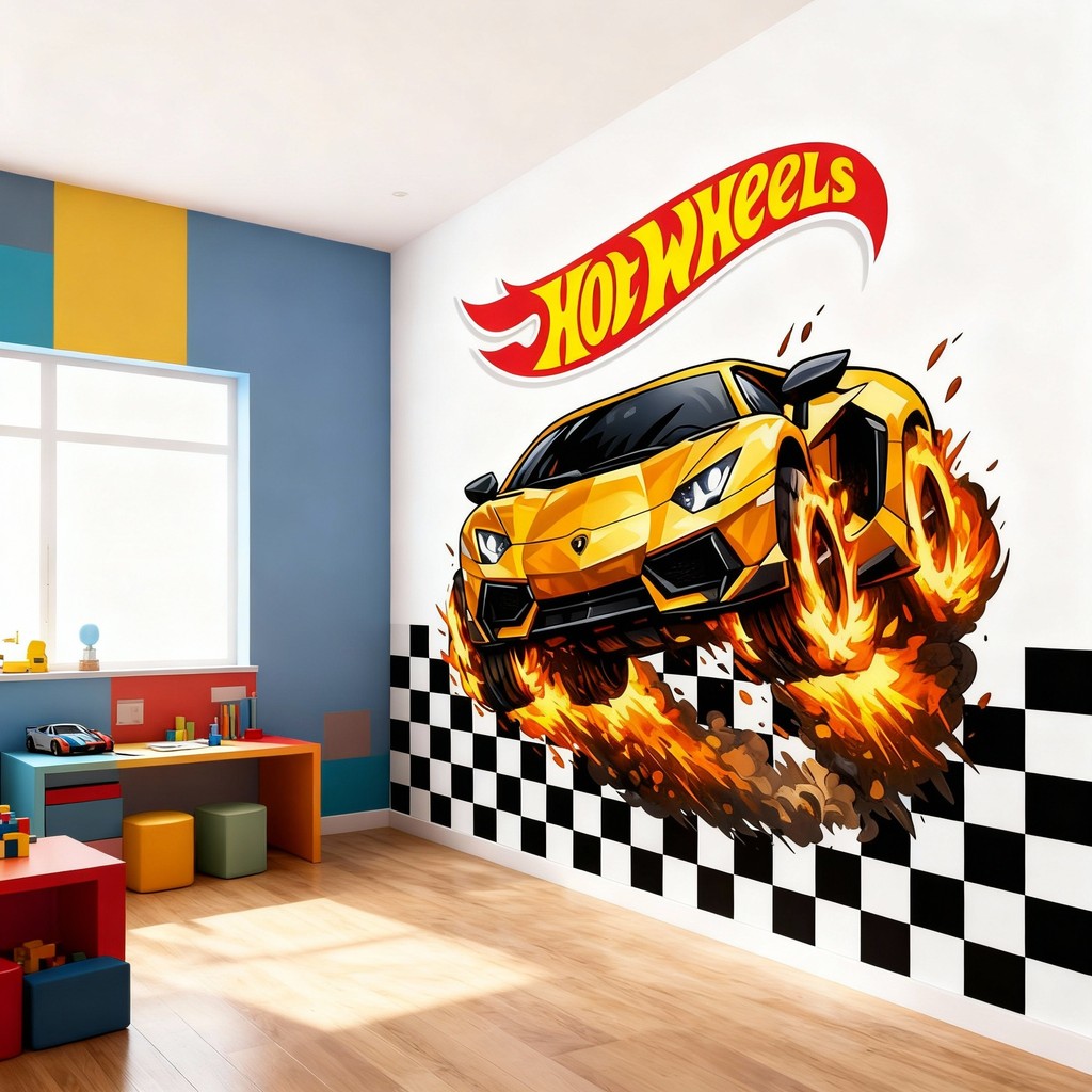 Papel de Parede  Tema Carro Hotwheels Lamborghini Amarelo