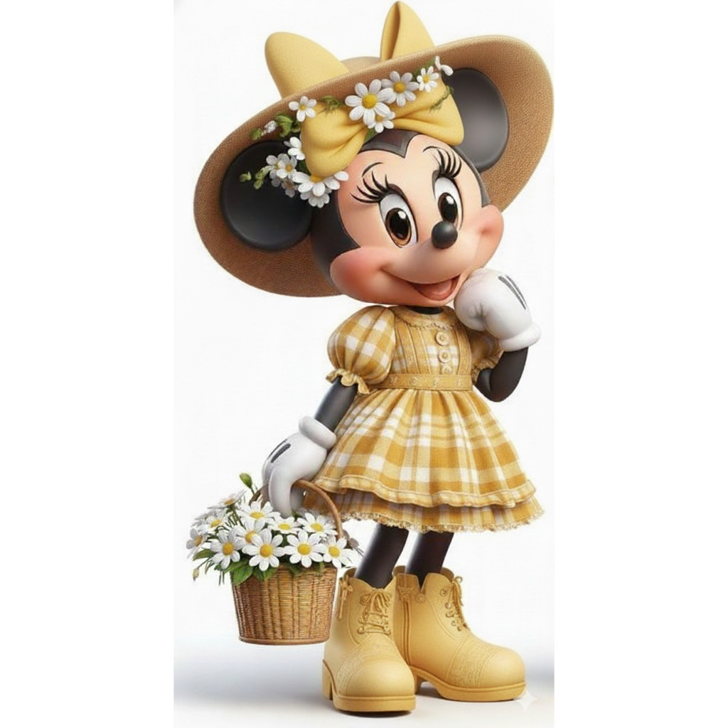 Display Minnie Picnic flor margarida amarelo totem de chão em MDF