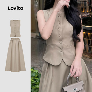 Lovito  Tops ou Bottoms Elegantes Botão Primavera/verão Saia Khaki Tops ou Bottoms para Mulheres L172ED1488 em Oferta na Shopee