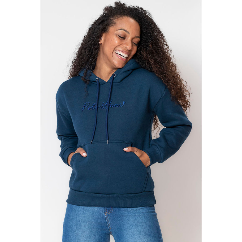 Blusa Feminina Moletom Logo Bordado Polo Wear Azul Escuro em Oferta na Shopee