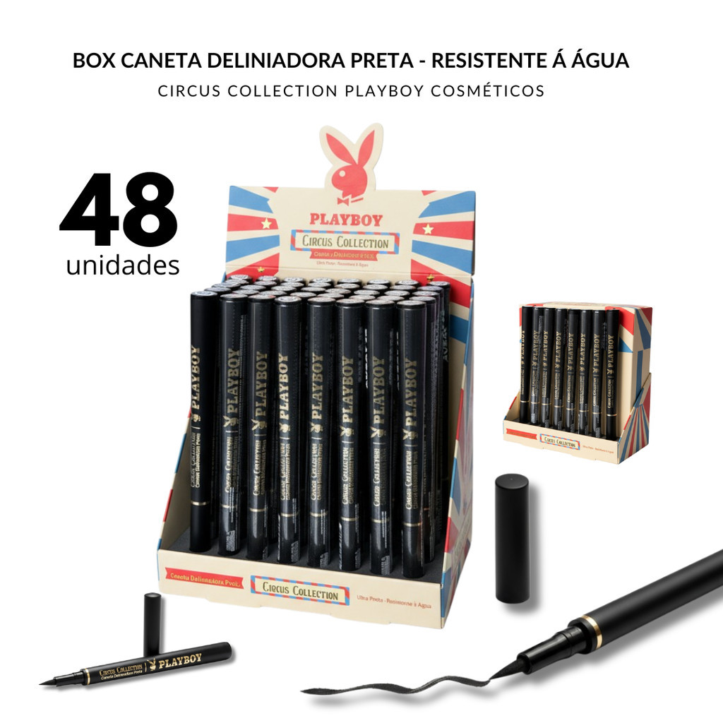 BOX 48 UNID. CANETA DELINEADORA CIRCUS PLAYBOY - UTRA PRETO -RESISTENTE À ÁGUA