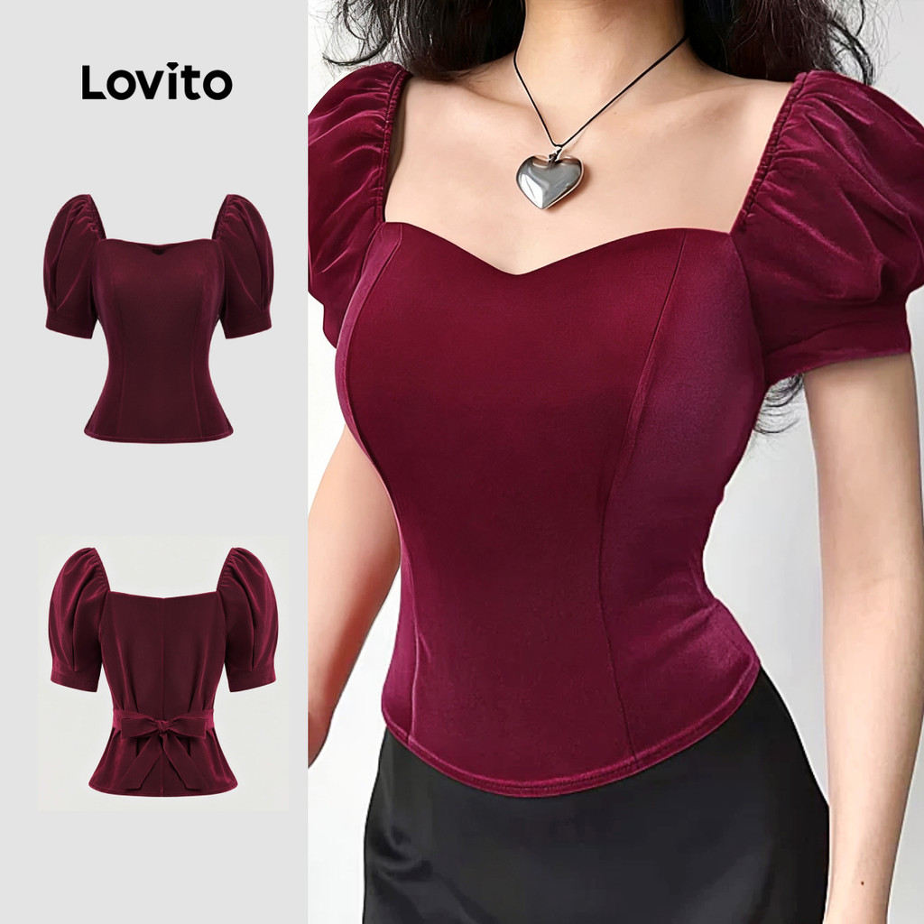 Lovito Blusa Casual De Veludo Com Cinto Vermelha Para Mulheres Ideal Para a Primavera/verão L154ED1081