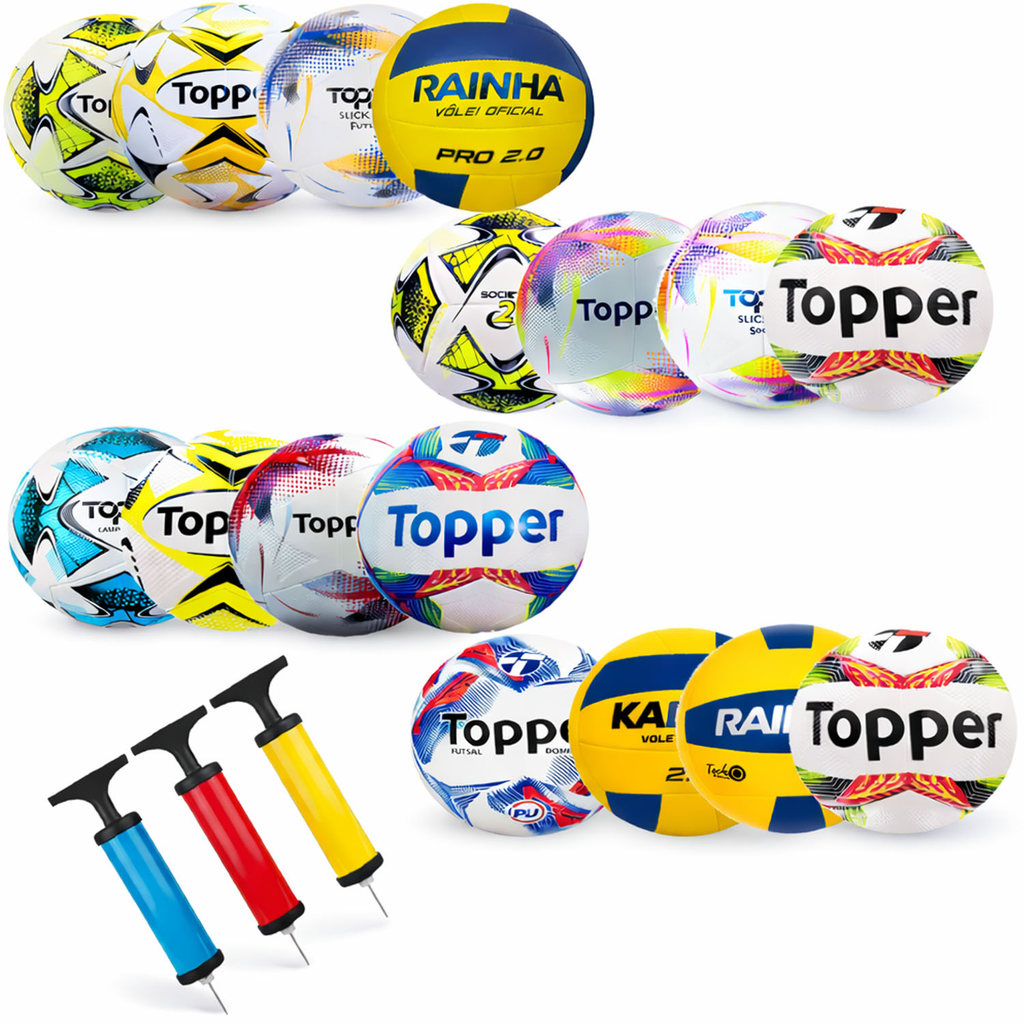 Kit Bola Bomba de Ar Campo Futsal Volei Society Jogo Esporte