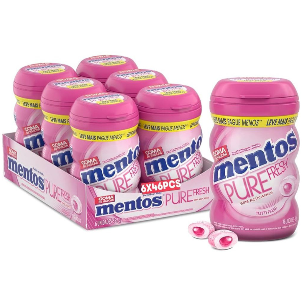 Kit 6 Chiclete Pure Fresh BIG Tutti Frutti Pote Mentos 92g/cada