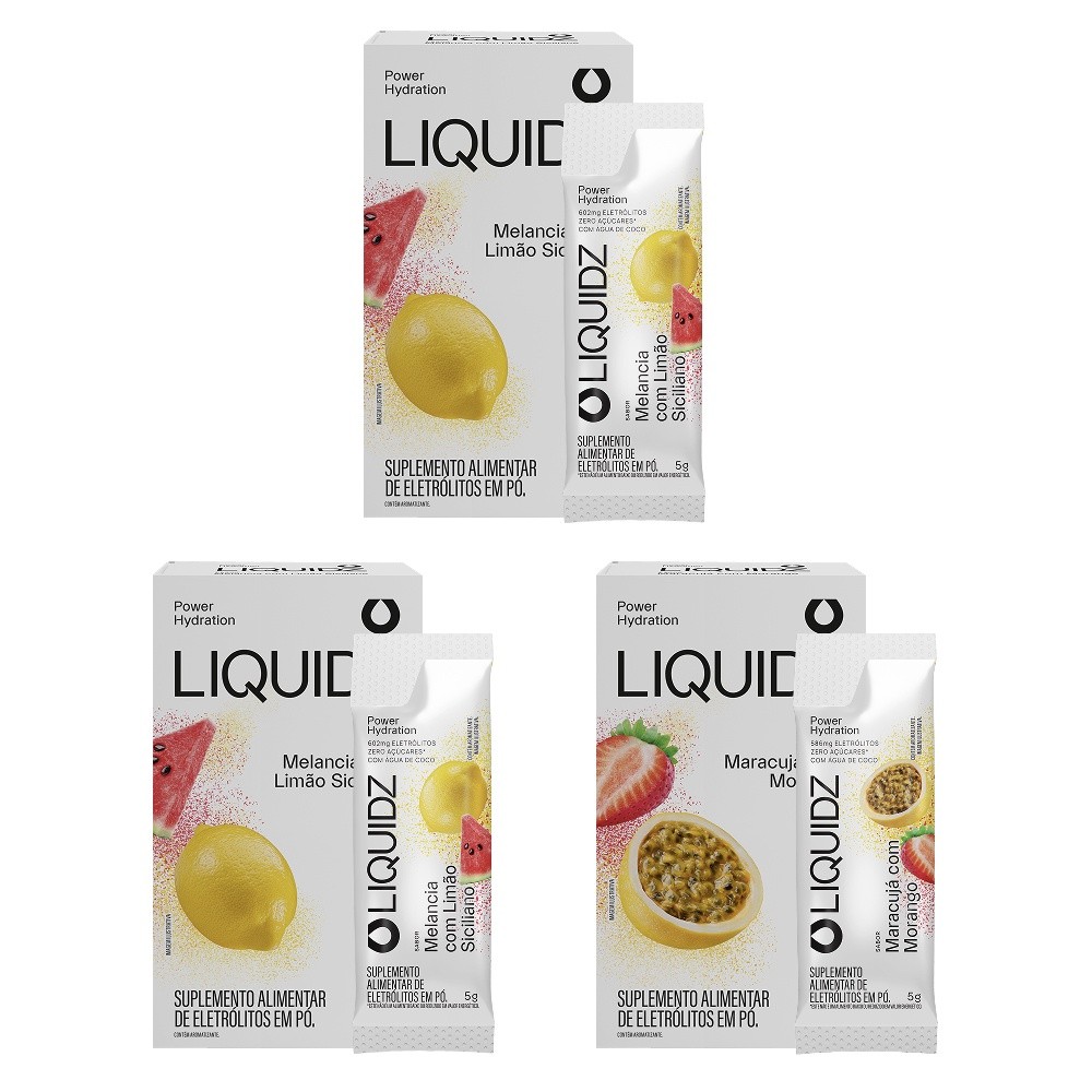 LIQUIDZ® - Eletrólitos Zero Açúcares - Limão Siciliano | Maracujá - Kit 3 Caixas