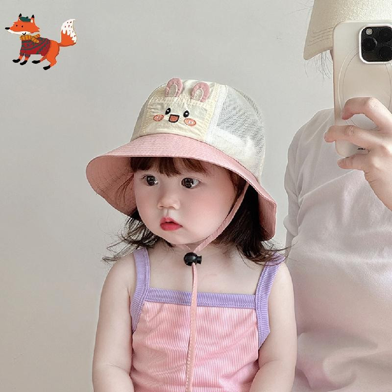Chapéu Balde De Grade Com Design De Bebê De Coelho Fofo – De Pesca De Verão Fino E Respirável Para Crianças , Meninas Me