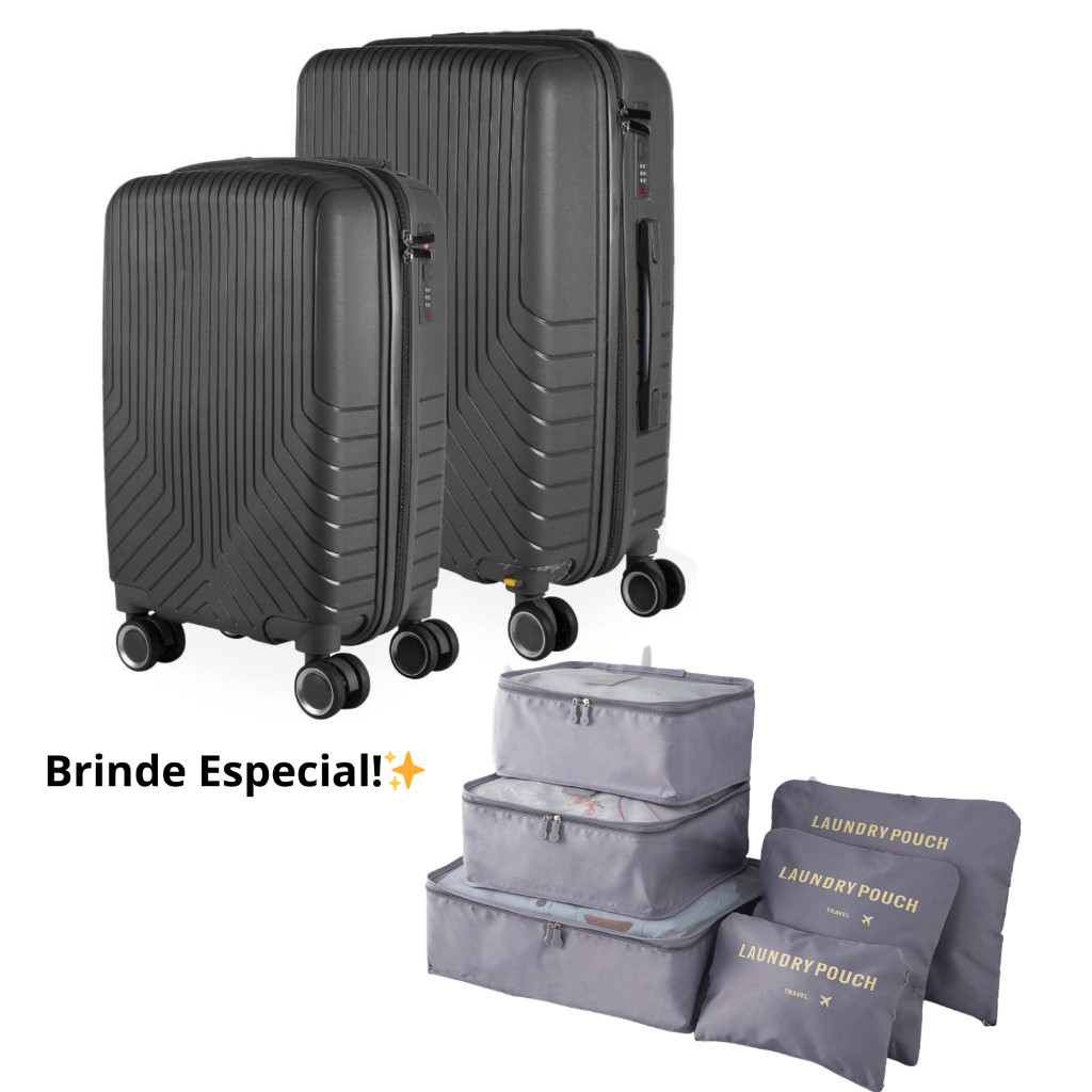 Kit Mala Grande 35kg + Mala Média 23kg POLIPROPILENO– Linha Maldivas Ganhe 6 Organizadores de Mala;Envios