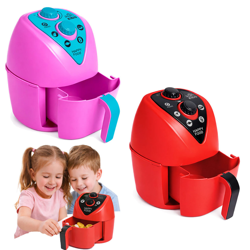 Air Fryer Brinquedo Cozinha Infantil Vermelho Cesto Rosa
