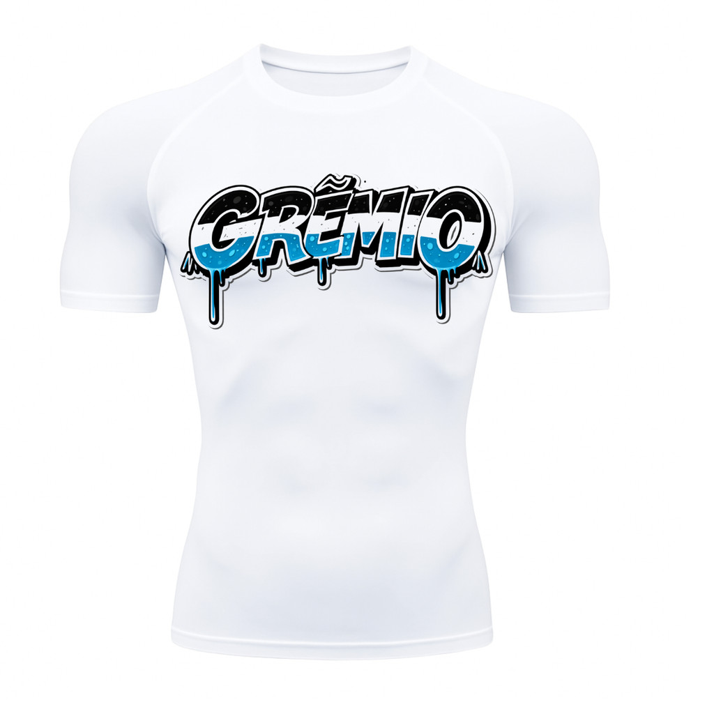 Camiseta Manga Curta Compressão Proteção Uv 50+ Estampada Grêmio Grapixo Grafiti