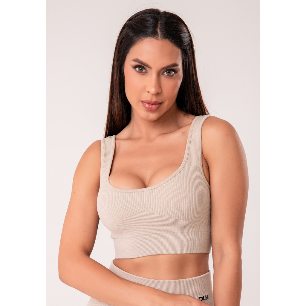 TOP FITNESS FEMININO CANELADO COM BOJO SEAMLESS+ DLK