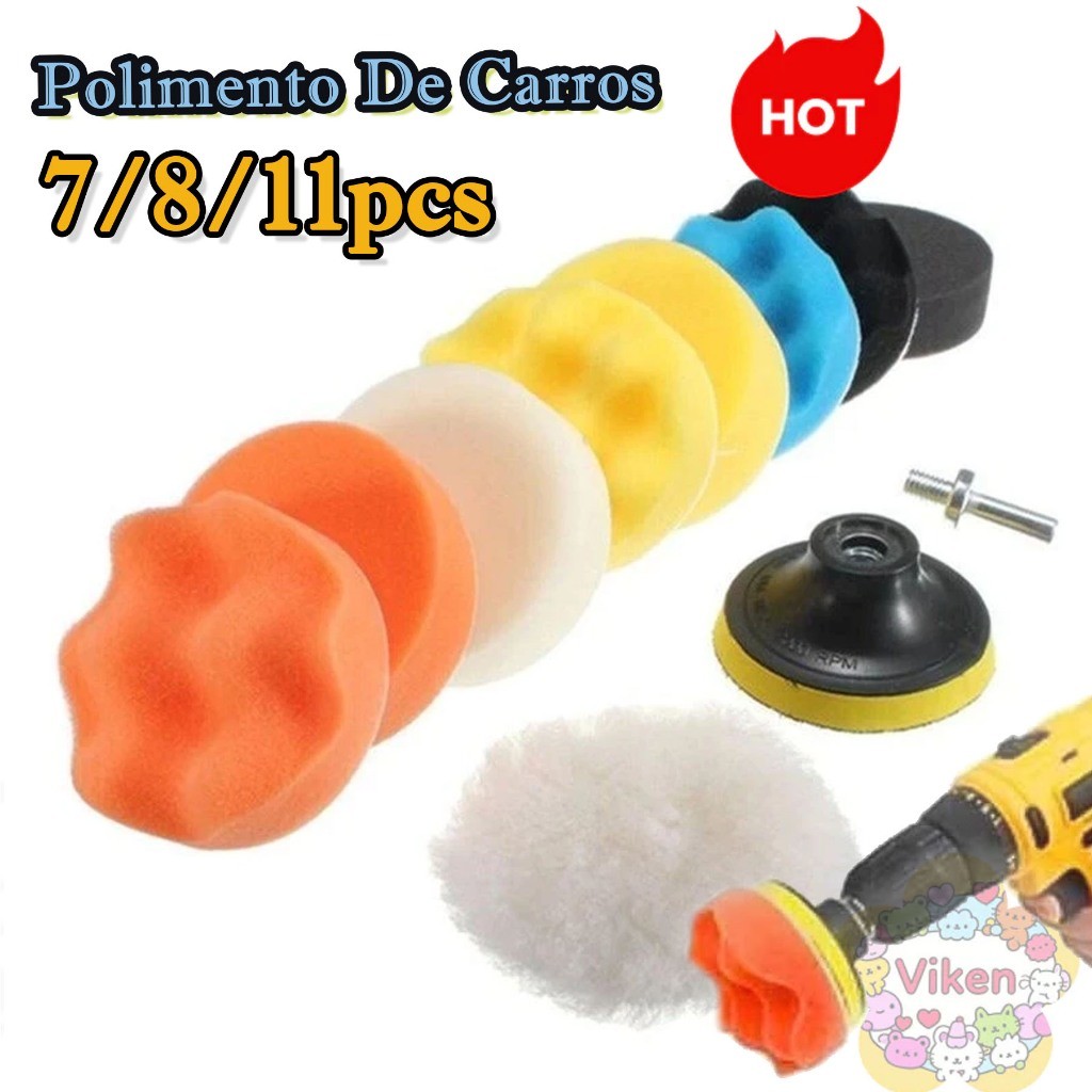 7/8/11 Peças Kit De Boina De Polimento De Carro De Espuma E Lã De 3 Polegadas Para Broca Chave De Fenda