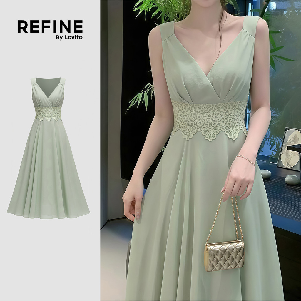 Lovito  Vestido Elegante de Renda com Tecido e Costuras Delicadas para mulheres LR32094 em Oferta na Shopee