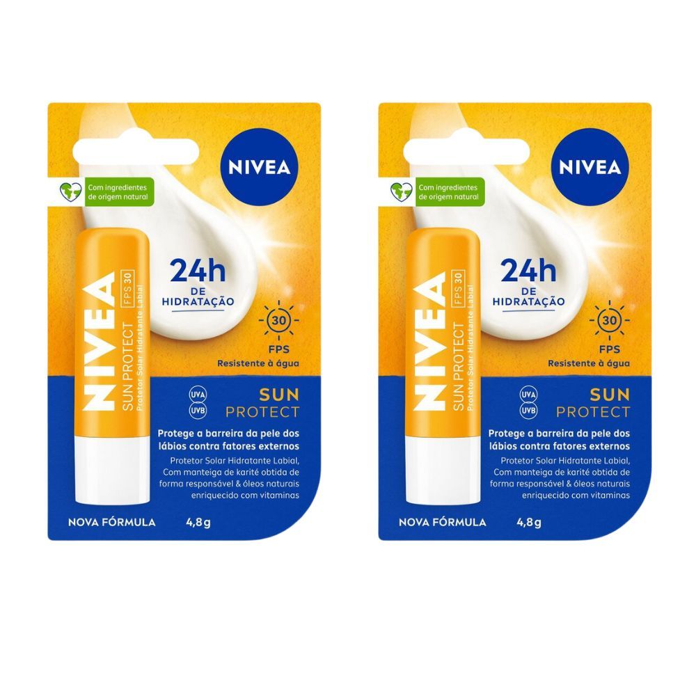 Kit 2 Protetor Solar Labial Nivea Sun Protect Alta Proteção FPS 30 Hidratante 4,8g em Oferta na Shopee