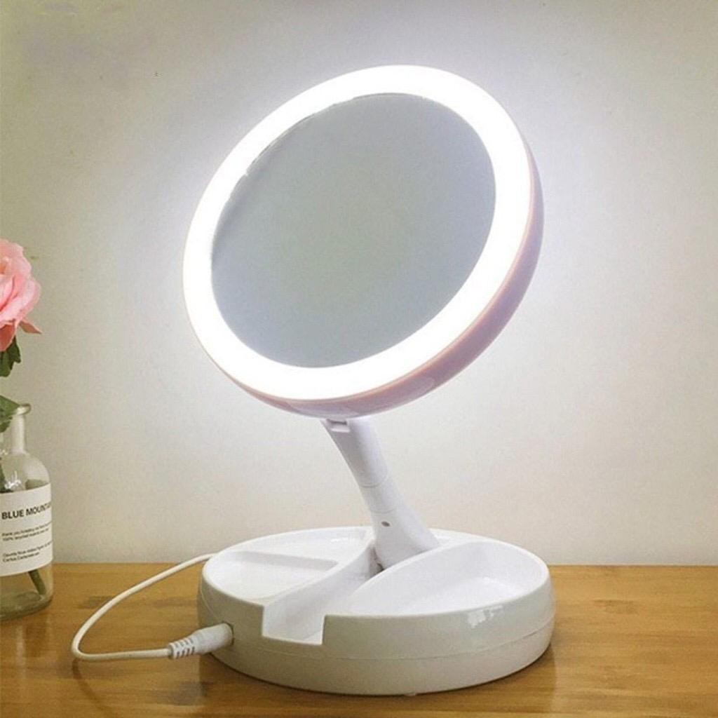 Espelho de Maquiagem 10x com Luz LED Dupla – Ajustável e Alimentado por USB