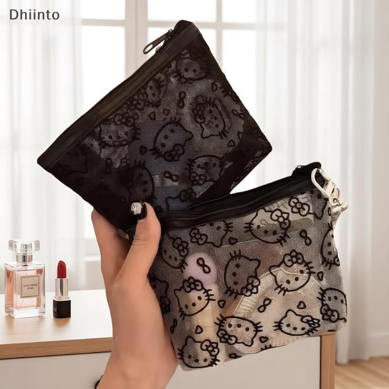 [Dhiint] Sanrio Hello Kitty Bolsa De Armazenamento De Material De Malha Portátil Com Zíper Moedas Criativa Fone De Ouvid