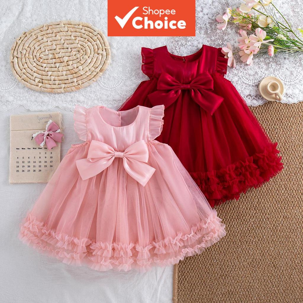  Vestido de menina bebê, novo verão, laço fofo, cor sólida, estilo princesa, vestido de chiffon para festa, roupas