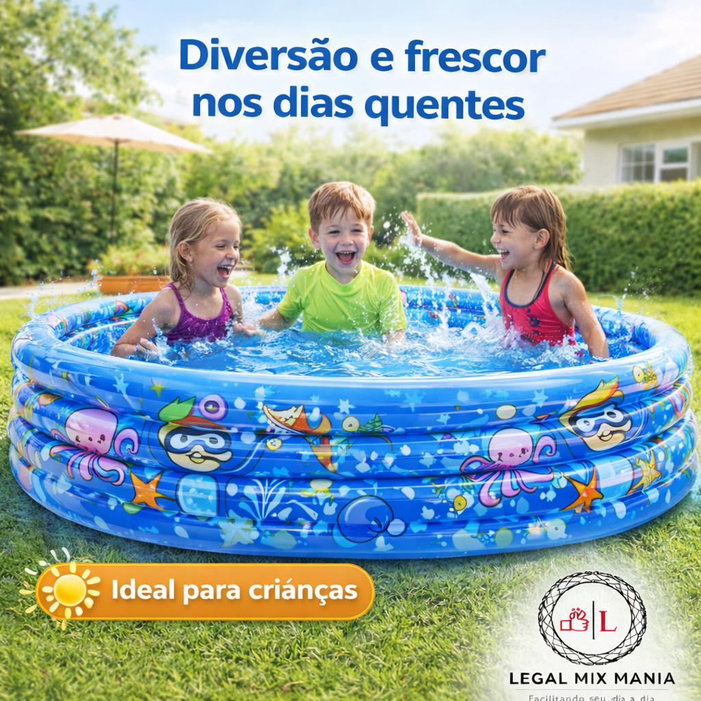 👉 Piscina Infantil Bebê Inflável 3 Anéis Fundo do Mar Redonda Verão Lazer Água