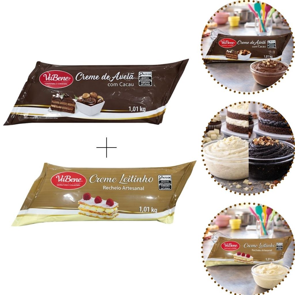 KIT CREME DE AVELA C/ CACAU + CREME LEITINHO 1,01KG  VABENE em Oferta na Shopee