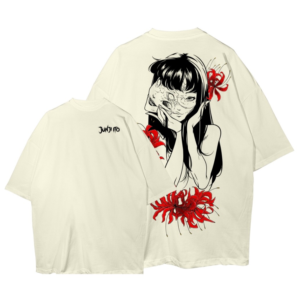 Camiseta Oversized Junji Ito Tomie Horror Mangá Flowers Streetwear Camisa Unissex