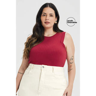 Regata Feminina Canelado de Viscose Marialícia Vermelho em Oferta na Shopee