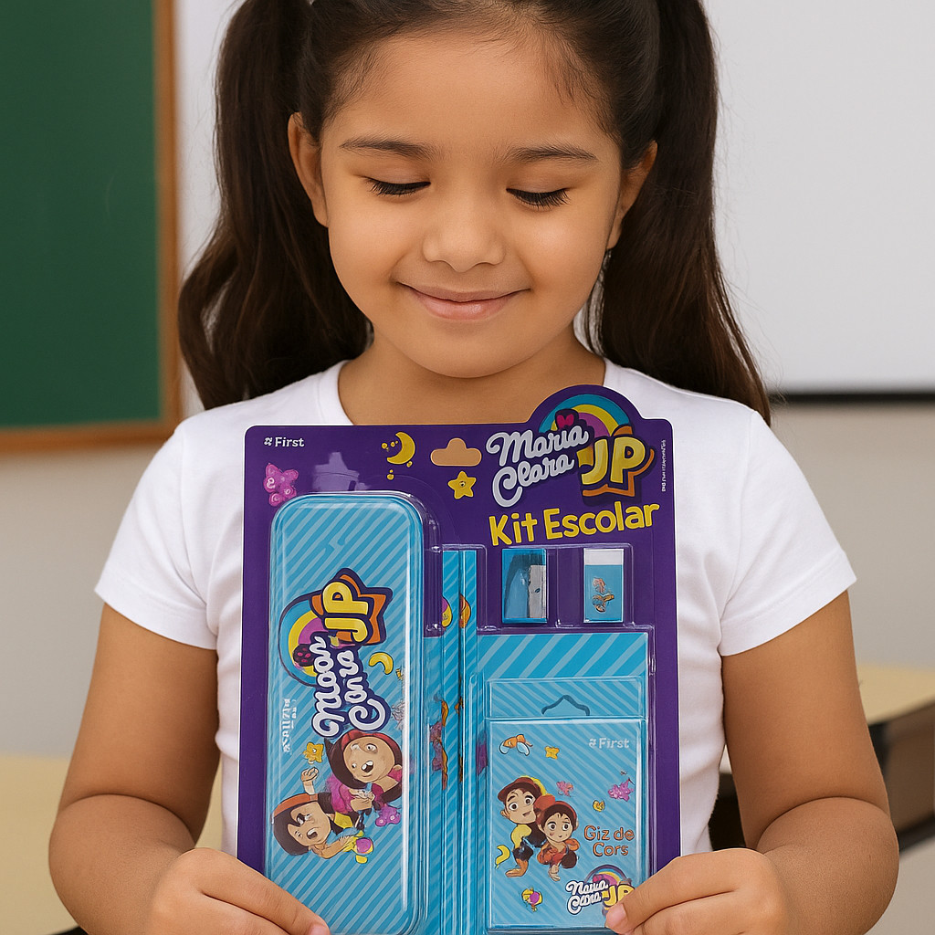 Kit Escolar Infantil Maria Clara e JP Completo com Estojo Acessórios Material Escolar Personagens