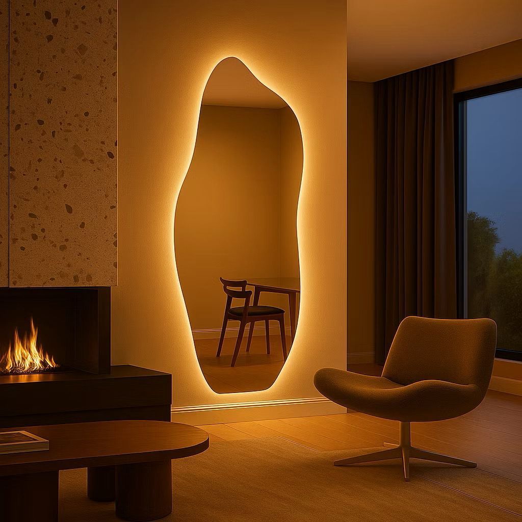 Espelho Orgânico Com LED ou Sem LED Decorativo Luz Branco Frio e Quente Moderno para Sala e Quarto